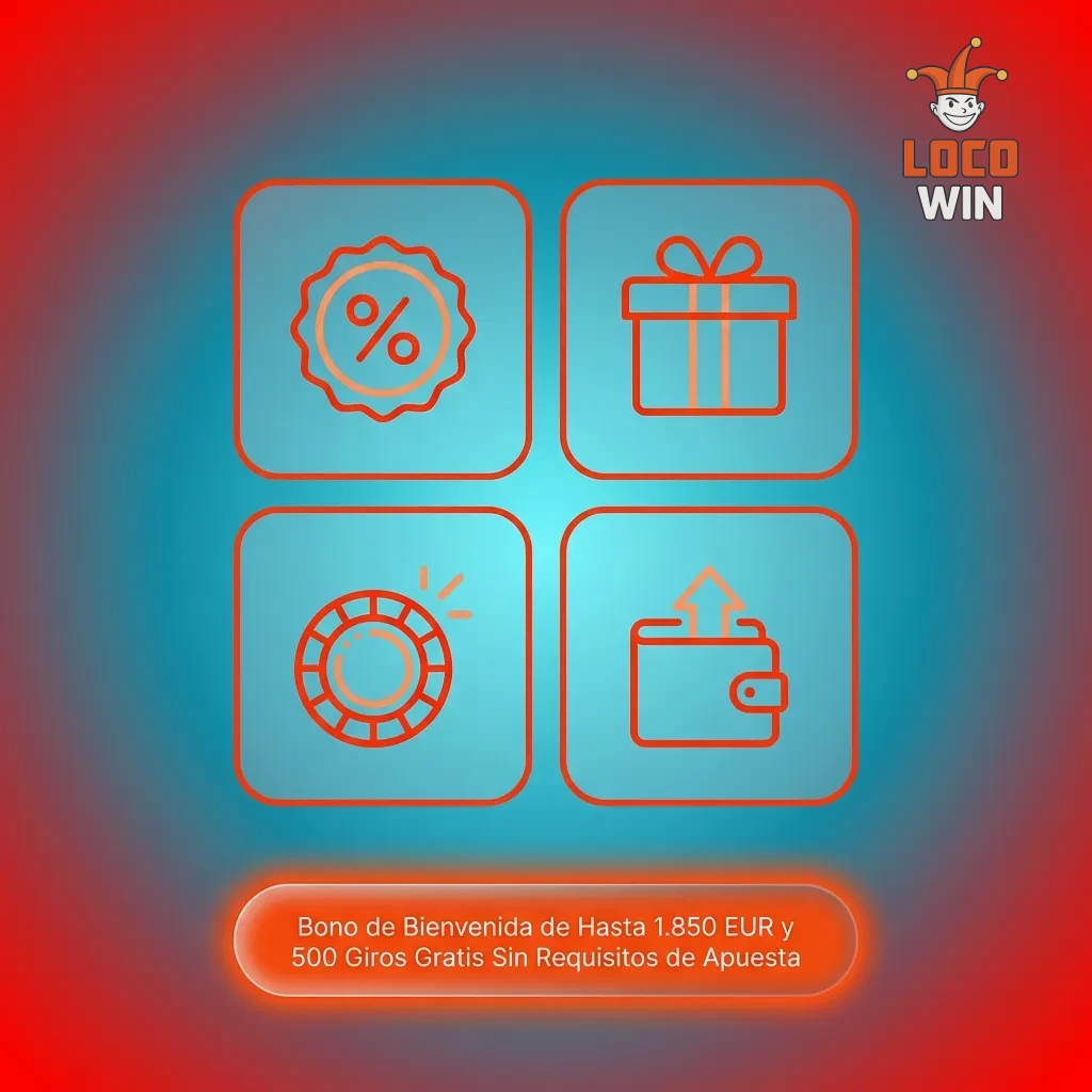 Casino welcome bonus package showing 1,850 EUR and 500 free spins with no wagering requirements across four deposits.